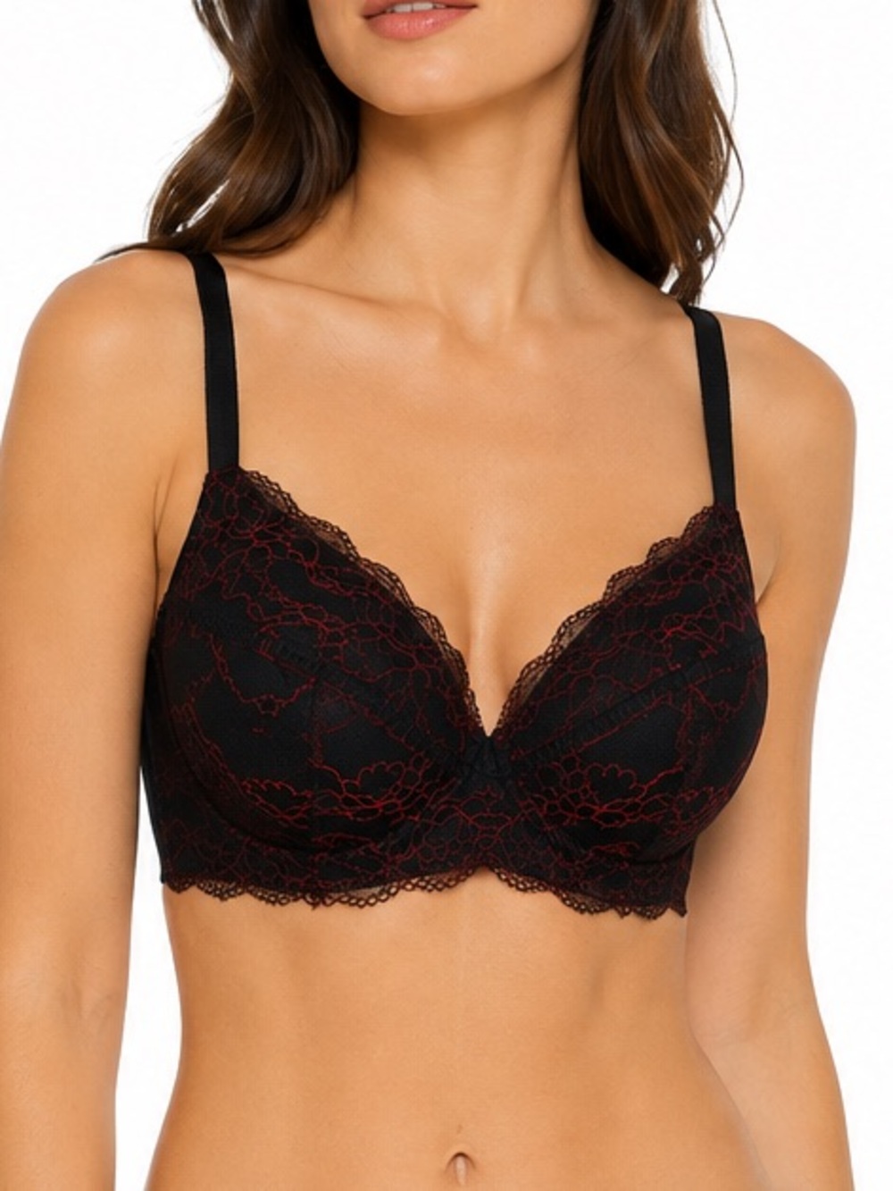Déesse Lingerie Black Red Lace Underwire Bra 38DD / 85E